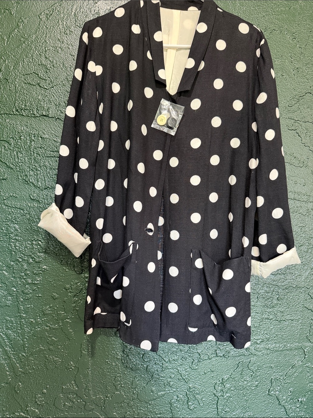 Polka Dot Women’s Long Sleeve Lounge Jacket - Black & White